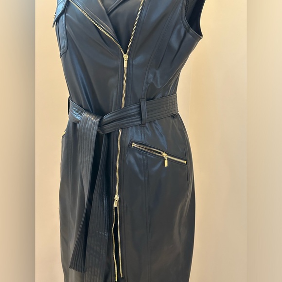 Calvin Klein Faux Leather Moto Dress Size 12 Black - Picture 6 of 11